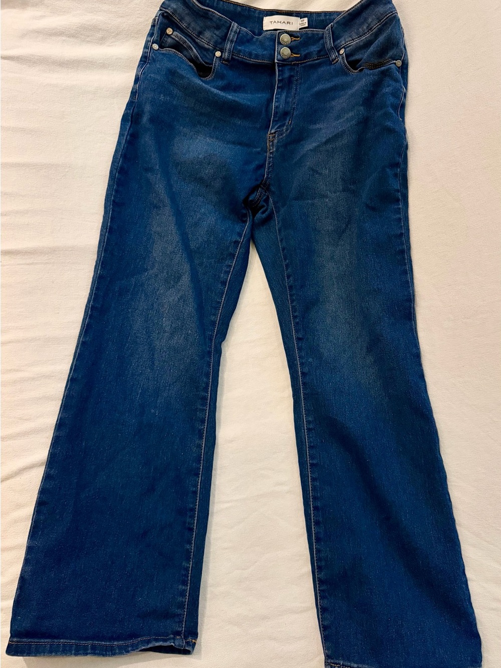 Tahari Premium Denim Women's Double-Button Flare Jeans Size 10P Petite